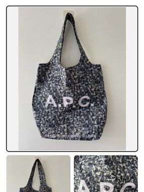 A.P.C. Navy and White Floral Shopper Tote
